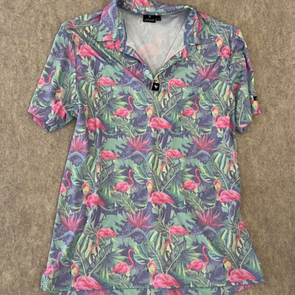Bad Birdie L Mingos Golf Polo Pink Flamingo Sports Top